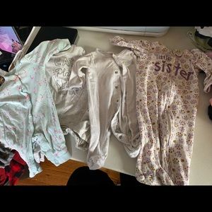 Baby Girls 3 month and 3-6 month sleepers 4 Sleepers Mixed Brands Carters Includ